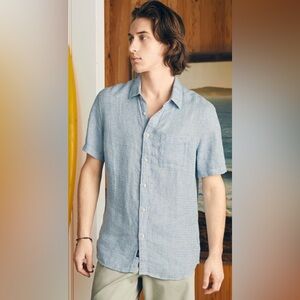 Faherty Palma Linen Light Blue Short-Sleeve Button-Front Shirt Sz Med